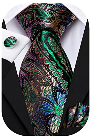 Hi-Tie 4PCS Men's Tie Sets Jacquard Necktie for Business | Ties Sets for Men,Jacquard Woven,with Handkerchief Cufflinks Tie clip,Classic,for Formal,Wedding,Party