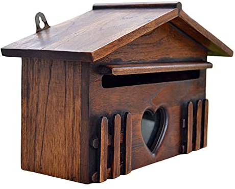 Baoblaze Vintage Briefkasten aus Holz, Vorschlagsbox Postkasten Abschließbar Mailbox in Herzform Landhaus Garten Dekoration