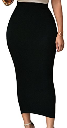 SEBOWEL Röcke für Damen Bleistiftrock Lang Elastische Taille Einfarbig Business Bleistift Röcke (XXL, Schwarz)