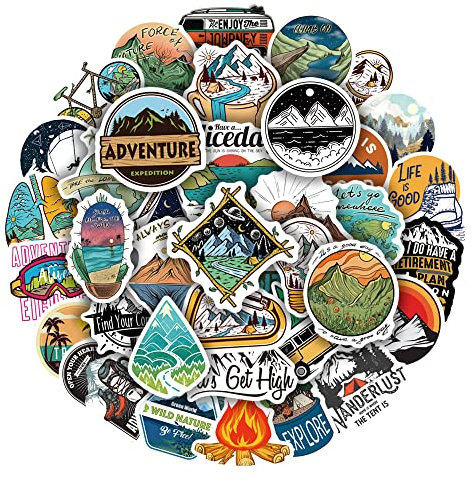 LTSCLO 50 Pcs Wilderness Adventure Outdoor Stickers - Cool Random Travel Stickers, Vinyl Waterproof for Cars, Laptop, Water Bottle, Luggage, Suitcase, Motorcycle