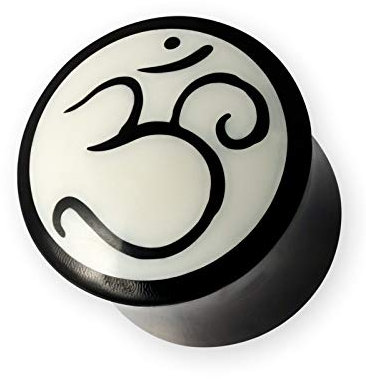 Fly Style Ohr Plug aus Horn - Flesh Tunnel mit Om Zeichen - Buddhismus Schmuck, Grösse:4 mm (Paar)