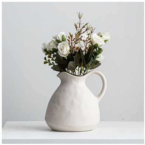 GISELA D Weiße Keramikvase für Blumen, Blumenstraußvasen für frische Blumengetrocknetes Gras Pampas Dekor, Retro kleine Vase Tisch-Desktop-Dekoration, Home Wohnzimmer Zubehör Dekorativ,