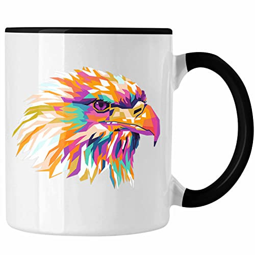 Trendation - Adler Polygon Tasse Geschenk Adler-Fans Bunt Kaffeetasse (Schwarz)
