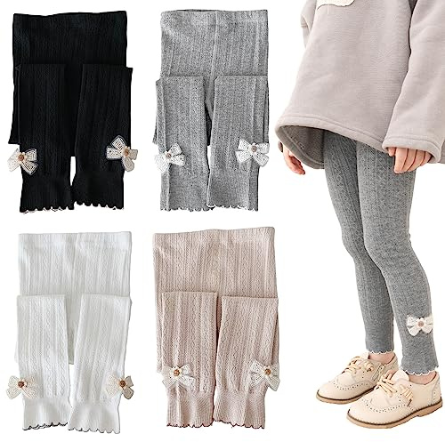 Silkglory Leggings Mädchen 2 Stück,Strickleggings für Mädchen Weiche Strümpfe mit Passenden SchmetterlingenBallett Baby Strumpfhose für Drinnen und Draußen Schwarz/Weiß/Grau/Aprikose,2-9Jahre