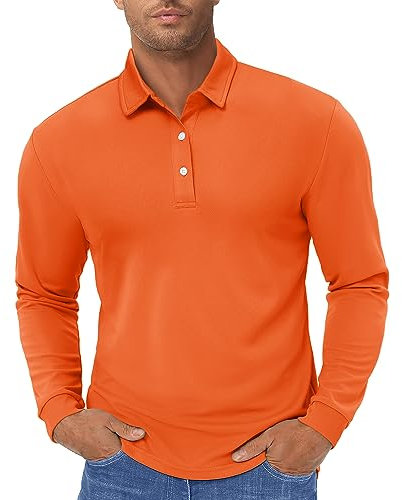 TACVASEN Tactical Polo Shirts for Men Long Sleeve Polo Lightweight T Shirt Quick Dry Running Top Orange,3XL