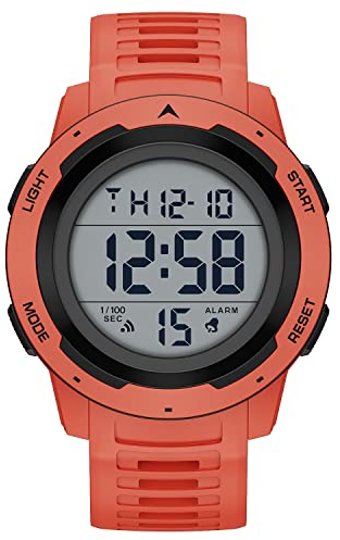 GOLDEN HOUR Uhren Herren Wasserdicht Digital mit Breitem Bildschirm Leicht Ablesbares Display, Militär-Stil, mit Gummi-Armband - Rot
