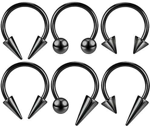 ZS 16G Spiked Hufeisen Nasen Septum Ringe, Edelstahl Daith Ohrringe Spike Lippenring, Nippel Helix Rook Piercing Schmuck Für Damen Herren (Schwarz-12mm)