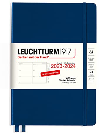 LEUCHTTURM1917 367597 Wochenkalender Medium (A5) 2024, 18 Monate, Marine, Deutsch