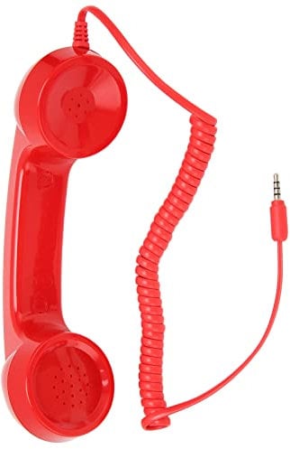 Auricular Retro para Teléfono Móvil, Antiradiación Auriculares para Teléfono con Cable Vintage Auricular para Teléfono Celular de 3,5 Mm con Micrófono para Teléfonos, Tabletas, (Rojo)