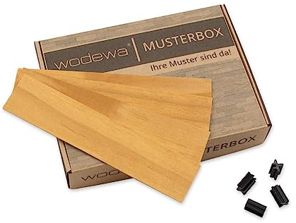 wodewa Nachhaltige Holz Sichtschutzstreifen Doppelstabmatten 10 x 39,4cm x 4,2cm inkl. Clips | Accoya Eiche | wetterfest, pflegeleicht, leichte Montage | Sichtschutz Gartenzaun Muster 8/6/8