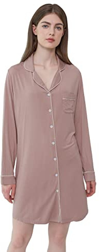 Joyaria Camicia da notte da donna, a maniche lunghe, con bottoni, con bottoni, rosa chiaro, S
