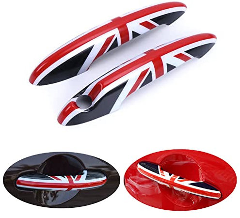 MINI R50 R52 R53 Union Jack Außentürgriffe-Kappen Blenden, Auto Türgriff Verkleidung für Mini Cooper One/S/JCW R50 R52 R53(Union Jack Rot/Schwarz, 2 Türen)