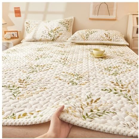 OBONG Warmer Matratzenauflage Aus Milch Kaschmir 4 Anti-Rutsch-Ecklaschen Besonders Weicher Flanell Futon Matratze Winter Komfort Faltbare Matratzen Topper (Color : R, Size : Super King-180 * 200cm)