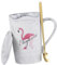 PRETYZOOM 1ensemble Tasse Marbrée Avec Motif Flamant Rose Couvercle Et Cuillère Dorée Mug Créatif Pour Boissons Chaudes Design Élégant Et Unique