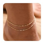 MIDEEO Gold/Silver Ankle Bracelets for Women,14K Gold Anklets for Women Waterproof Cuban Link Heart Beads Herringbone Rhinestone Anklets Set Layered Anklet Bracelets Gold Jewelry Gift
