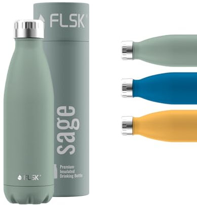 FLSK Trinkflasche – Premium Edelstahl Thermosflasche – 100 % auslaufsicher & kohlensäuregeeignet – hält 24 h kalt & 18 h heiß – BPA-frei (sage, 500 ml)