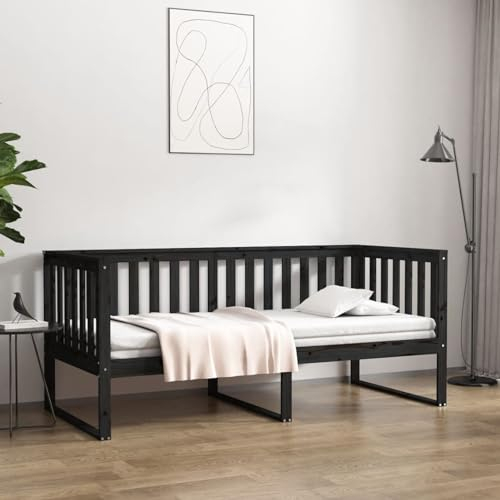 ZEYUAN Tagesbett Schwarz 100x200 cm Massivholz Kiefer, Schlafsofa, Daybed, Bettsofa, Sofa Bed, Sofabett, Schlafcouch, Jugendbett, Bettgestell, Bettcouch - 820890