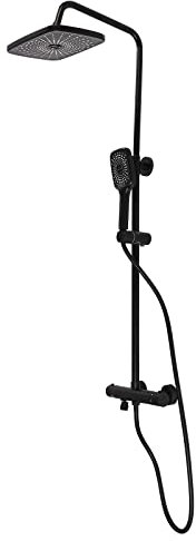 OUBUBY Wandmontiertes Thermostatisches Duschsystem, Regenbrausegarnitur Duschzubehör mit Thermostat Duschsäule Handbrause Höhenverstellbar Geeignet für Wohnbäder Hotelbäder Duschkabinen