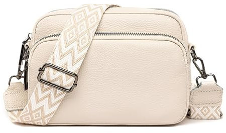 NOTAG Umhängetasche Damen, PU Leder Handtasche Damen Kleine Schultertasche mit Abnehmbarem Breitem Schultergurt (Beige)