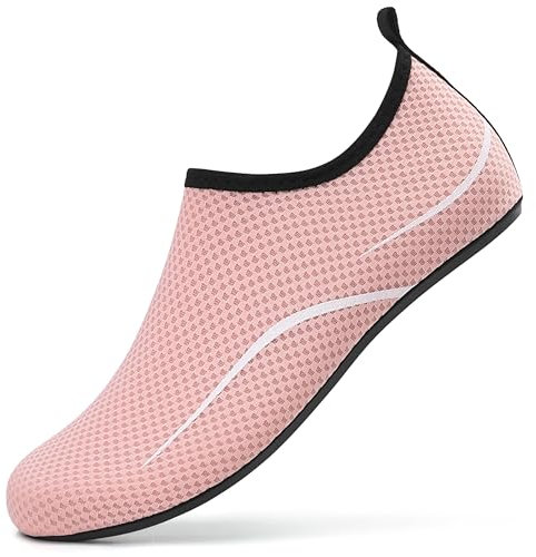 RUOMU Badeschuhe Herren Damen Wasserschuhe Schnell Trocknend Schwimmschuhe Barfußschuhe rutschfeste Leicht Aquaschuhe Strandschuhe fur Männer Frauen,Rosa 37 EU