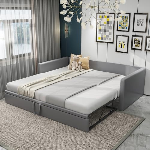 YESGIGA Polsterbett Ausziehbares Schlafsofa 90/180 * 200 cm mit Lattenrosten, Multifunktionsbett aus hautfreundlichem Samtstoff (Grau A)