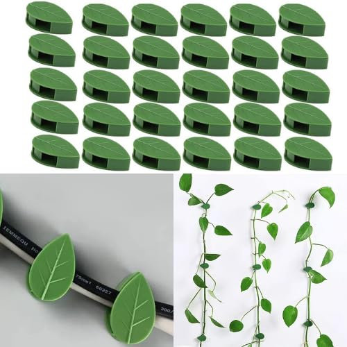 Garden Mile 50Pcs Self-Adhesive Plant Climbing Wall Fixture Clips Leaf-Shaped Green Vine Clips for Indoor Plant Support, Gardening, Cable Organiser and Wall Decoration