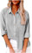 Shirt Leinen Damen,Langarm Blusen Damen,Leinen Damenhemd Sommer Langarm Revers Button Down Hemd Leichte Gaze lose lässige Mode Shirt Kleidung,grau,S
