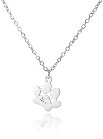 Personalised Necklace with Paw Print Pendant Design Silver, Rose gold, Gold Colour, Customised Engrave Name on Paw Print. Birthday Gift For Pet Lovers