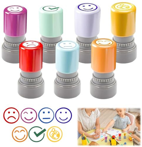 7 Stück Stempel Lehrer Selbstfärbender, Lehrer Bewertung Belohnung Motivation Briefmarken, Lob Ermutigung Kinder Stempel, Bunte CartoonStempel, Schule, Familien, Kindergarten Bildung Lehrhilfen