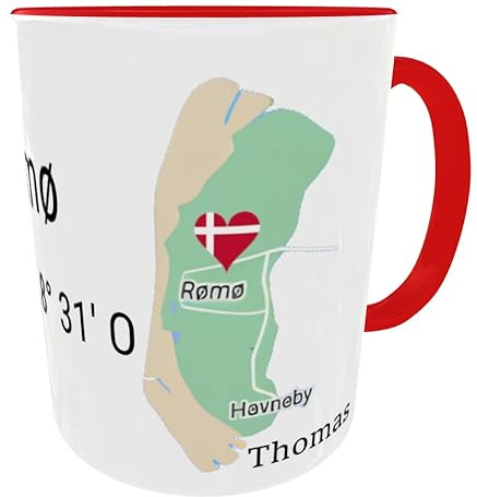 Personalisierte Rømø-Kaffeetasse mit dänischer Flagge Tasse Geschenk für Dänemark-Liebhaber und Römö-Fans (mit Namen)
