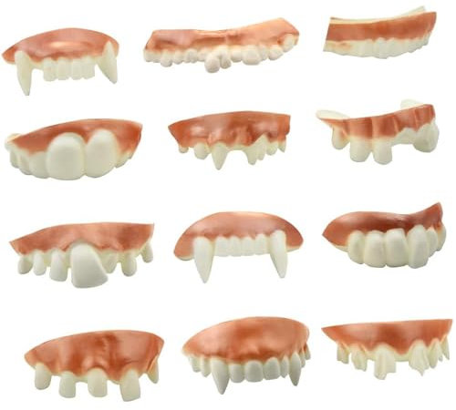 Lot de 12 dents de blague, dents drôles, dents de Pâques Billy Bob, dents de blague pour adulte, fausses dents, blague pour adulte, dents de vampire pour Halloween, bal masqué, fête costumée