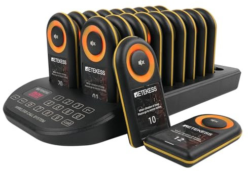 Retekess TD169 Restaurant Pager System, Pagers and Beepers, 500M, Out of Bounds Alarm, 7 Ringtones, 31 Prompt Modes, IP55 Waterproof, Wireless Calling System for Cafe, Bars, Hotel (20 pagers)