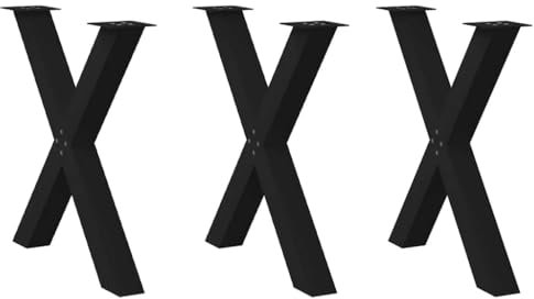 vidaXL Pieds de table à manger en forme de X, 3 pièces, noir, 70 x (72-73) cm, acier