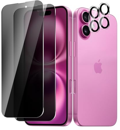 BIESHKJ 2+ 2-pack For iPhone 16 Privacy Screen Protector + Camera Lens Protector, Anti Spy Tempered Glass, Easy to Install, 9H Hardness, Scratch-Resistant, Bubble-Free