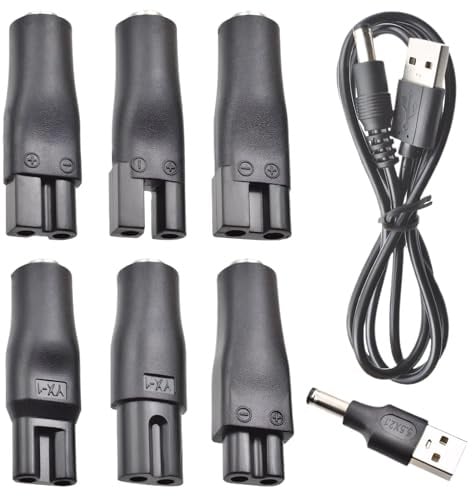 8 Set Rasierer Ladekabel 5v Ladegerät Ersatz-Netzteil Adapter Set,Usb Netzkabel Adapter Set,Enthalten 6 Ladeköpfen,Passend für Rasierer,Haarschneider,Luftreiniger Etc.und Weiteren Ladekabeln
