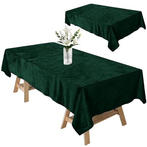 Grüne Samt Tischdecke 63x98 Zoll Rechteck Smaragd Grüne Tisch Stoff Vintage Dunkelgrüner Tischtuch Waschbarer Samt Tischtuch