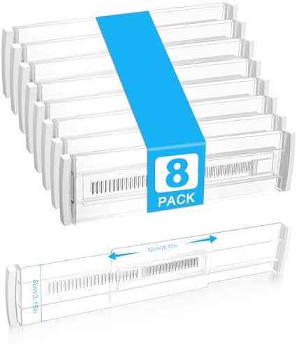 Cexovo Lot de 8 Separateur Tiroirs Cuisine Séparateurs de Tiroirs en Plastique Organisateurs de Tiroirs Ajustables(28.5-50.5cm), pour Vêtements, Salle de Bain/Cuisine/Bureau Organisation et Rangement