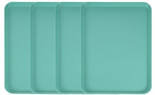 sourcing map 4Pcs Plastic Serving Trays, 15 x 10.6 Inch Rectangle Food Serving Cafeteria Trays for Kitchen Restaurant Coffee Fruit Burger Lunch Dessert, Dark Green
