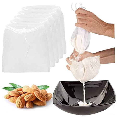 fkngcp 5 pièces Sac à Lait de Noix, 9 x 12 réutilisables passoires de Filtre en Nylon à Maille Fin réutilisable Ammanche pour Les amandes, Le Lait soja, Le badam, la Noix, la cajou, la, Le j