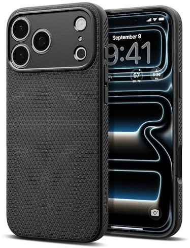 Spigen iPhone 17 Pro Hülle [rutschfest] [DURCHDACHTE Details] Liquid Air Case Slim TPU mit Truss-Design, Militärgeprüfter Schutz, Sound Tunnel Technologie Handyhülle –Matte Black