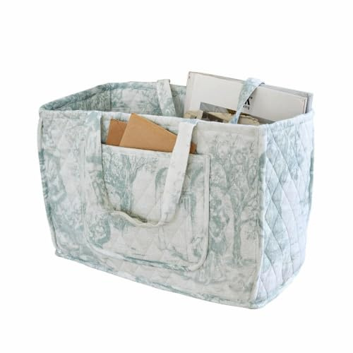 Loberon Tasche Dedwen, hellblau/creme | Edles Toile-de-Jouy-Design - Wattierte Verarbeitung - Accessoire - Aufbewahrung - Leinen - Baumwolle