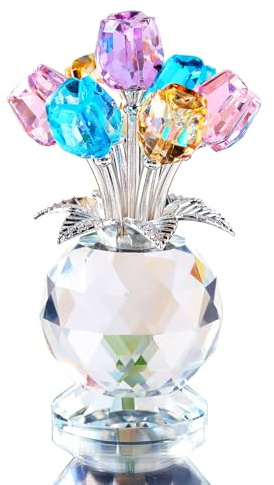 Movdyka Multicolor Tulips Bouquet Gifts for Women Crystal Flowers Figurine | Glass Floral with Stem for Girls Friends Couple, Romantic Tulips Gift for Mother's Day Anniversary Birthday, Home Ornaments