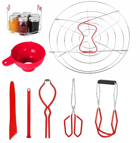 Canning Kit, 7 Pieces Stainless Steel Canning Set for Water Bath/Pressure Canner, Jam Making Starter Kit Beginner Tools Including Can Clip, Tongs, Steamer Rack, Funnel, Jar Lifter