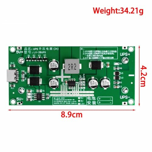 Agwuoetr Type-C 15W 3A 18650 Lithium Battery Charger Module DC-DC Step Up Booster Fast Charge UPS Power Supply Converter Easy Install 12V