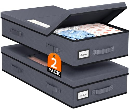 StoreHappily Under Bed Storage Containers with Lids, 2 Pack Foldable Grey