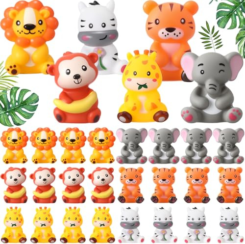 Blueweenly 24 Pcs Rubber Jungle Safari Animal Bulk Halloween Animals Toys
