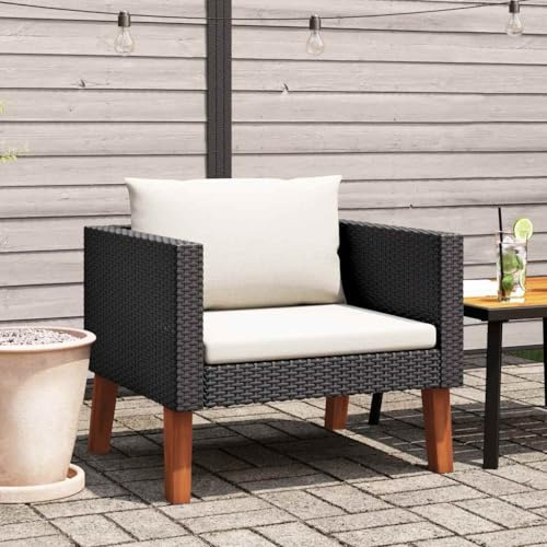 PUGYNBK Gartensofa 1-Sitzer PE Rattan Schwarz Garten Lounge Sofa mit Auflagen Poly Rattan Schwarz für den Gartenbereich