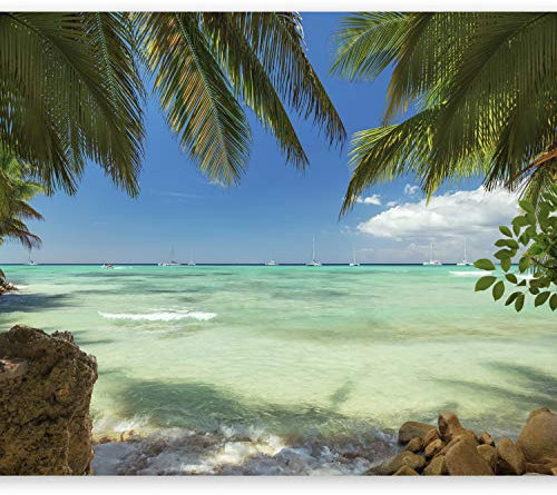 Wallpaper - Wall Mural Beach & Sea 250x175 cm / 98.4 x 68.9 Non-Woven Premium Art Print Fleece Wall Mural Decoration Poster Picture Design Modern Nature Sea Ocean Palm Tree Tropical c-A-0055-a-a