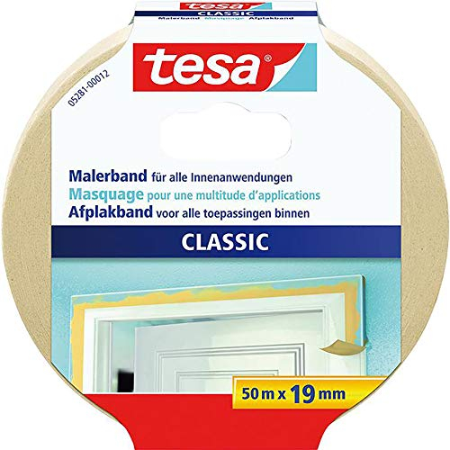 tesa Malerband CLASSIC - Abdeckband zum Abkleben bei Malerarbeiten - lösungsmittelfrei, rückstandslos entfernbar - 50 m x 50mm