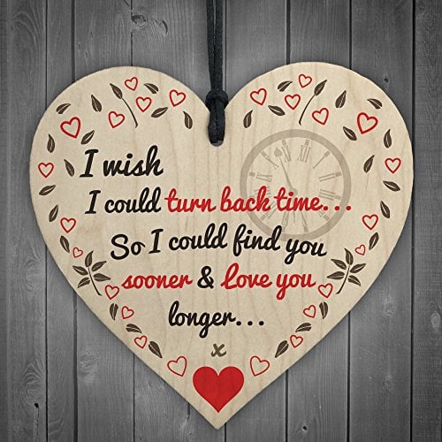 RED OCEAN Find You Sooner Love You Longer Wooden Heart Valentines Day Anniversary